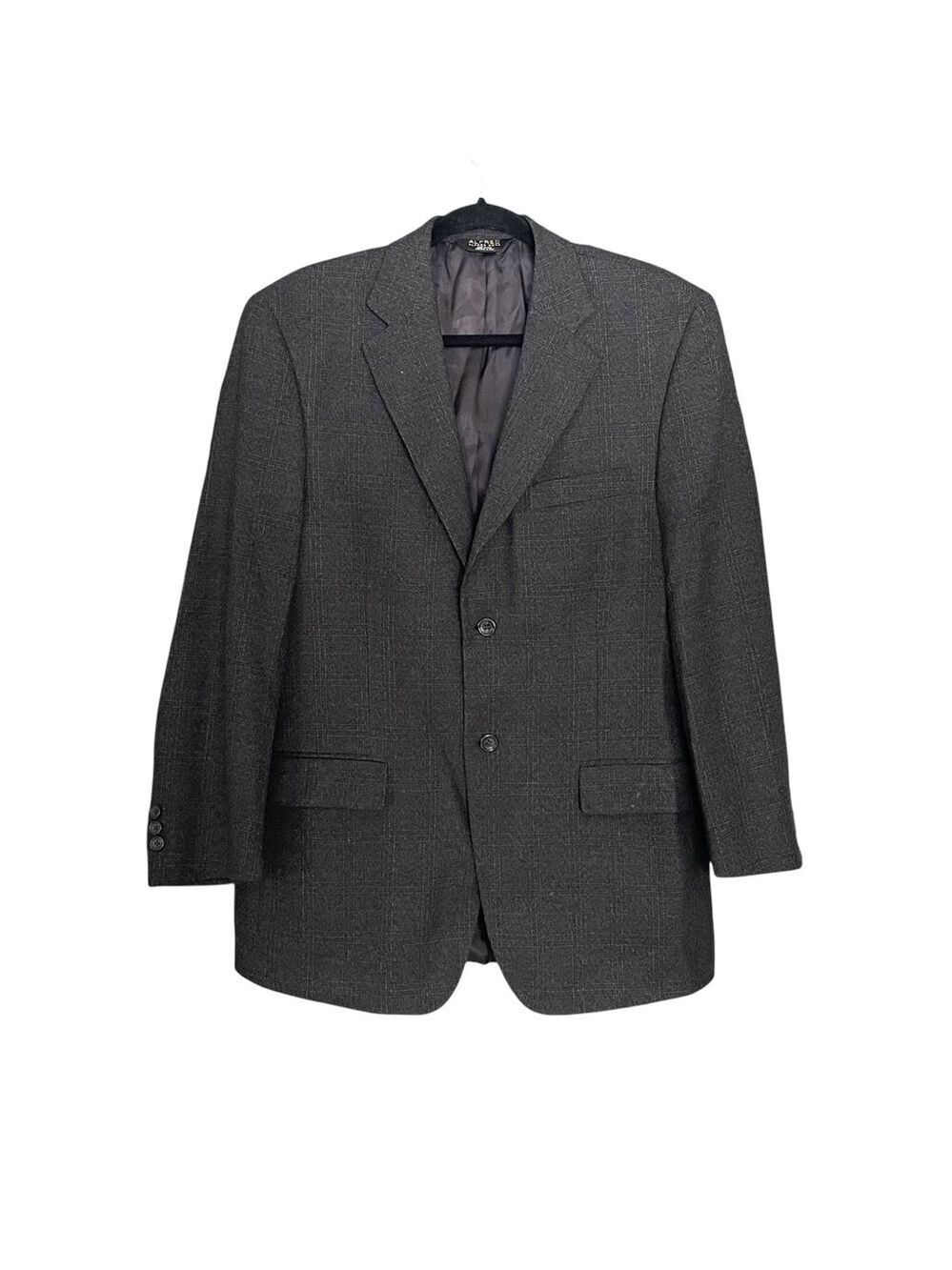 ALFRED SUNG Men’s Wool Blazer Jacket Windowpane Print Gray Blue 40R